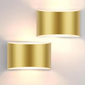 FOLKSMATE Modern LED Wall Sconces Set of 2, 3000K Warm White Up and Down Mount Light, Gold Hardwired Interior Wall Lights Lamp for Indoor Living Room Bedroom Hallway Basement Stairway