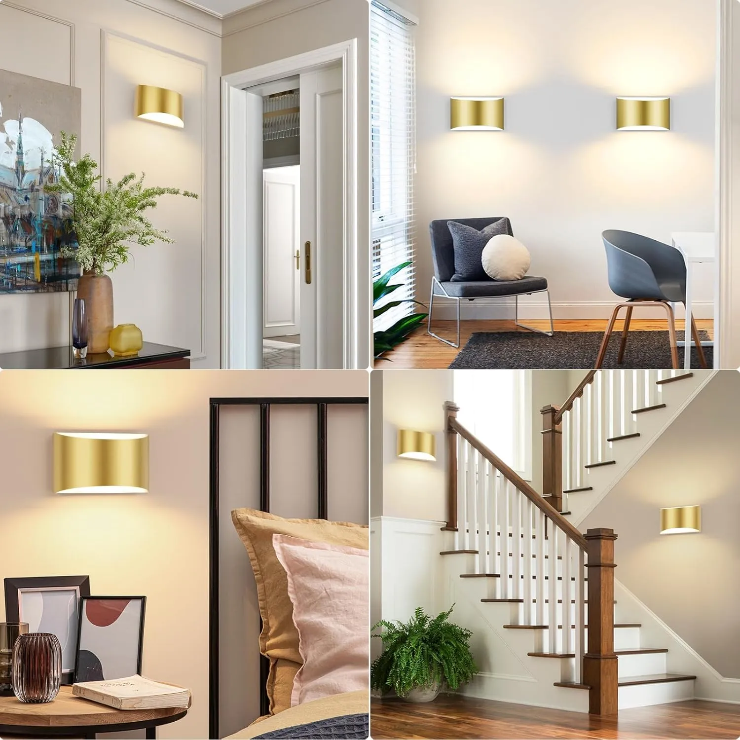 FOLKSMATE Modern LED Wall Sconces Set of 2, 3000K Warm White Up and Down Mount Light, Gold Hardwired Interior Wall Lights Lamp for Indoor Living Room Bedroom Hallway Basement Stairway