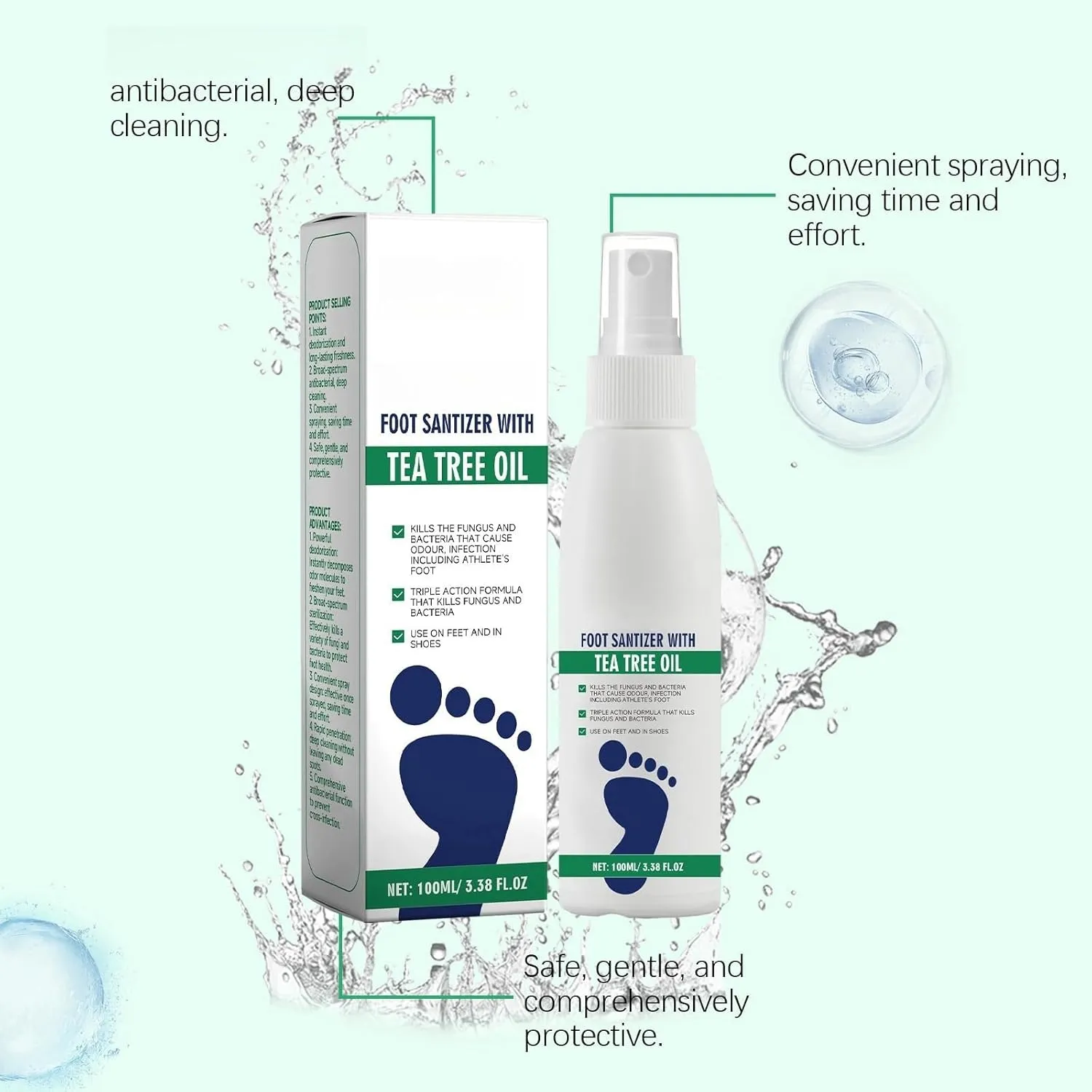 Foot Sanitizer Spray with Tea Tree Oil, Tea Tree Oil Feet Spray, Clear Foot Sanitizer Spray (2PCS)