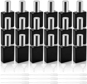 Foraineam 18 Pack 15ml Black Glass Fine Mist Atomizer Spray Bottles, Refillable Mini Glass Perfume Bottle Fragrance Bottles, Empty Perfume Atomizer Bottle with Droppers and Funnels