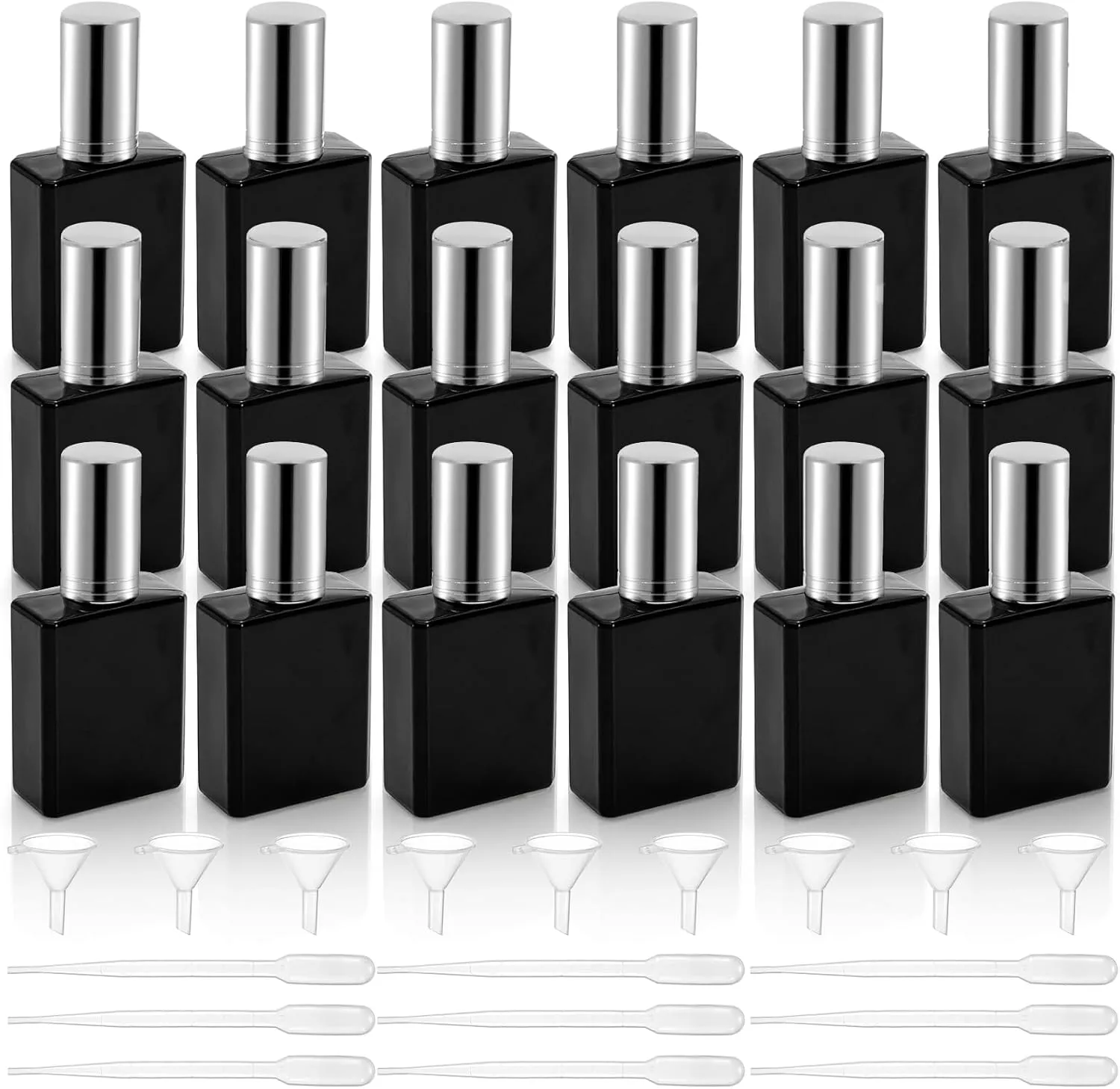 Foraineam 18 Pack 15ml Black Glass Fine Mist Atomizer Spray Bottles, Refillable Mini Glass Perfume Bottle Fragrance Bottles, Empty Perfume Atomizer Bottle with Droppers and Funnels
