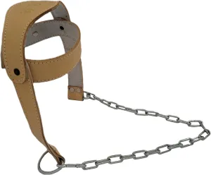 Force of Habit Head Harness Leather 24" Steel Chain Roller Buckle Adjustment Padded Head Placement Reinforced Stitching Tan and Brown