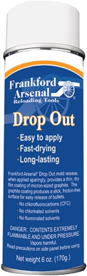 Frankford Arsenal 6 oz. Aerosol Drop Out Bullet Mold Release Agent for Reloading, blue, white
