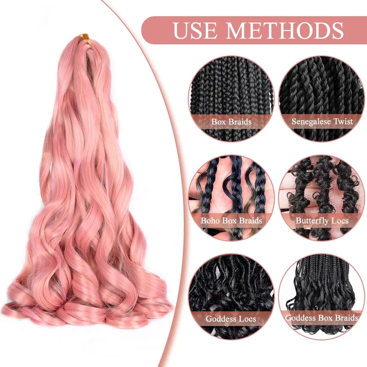 French Curl Braiding Hair,Loose Wave Braiding Hair 8 Packs 24 Inch 75g/Pack Silky Crochet Braids Spanish Curly Synthetic Pink Spiral Curl Braiding Hair Extensions (24 Inch,8 Packs,MP2)