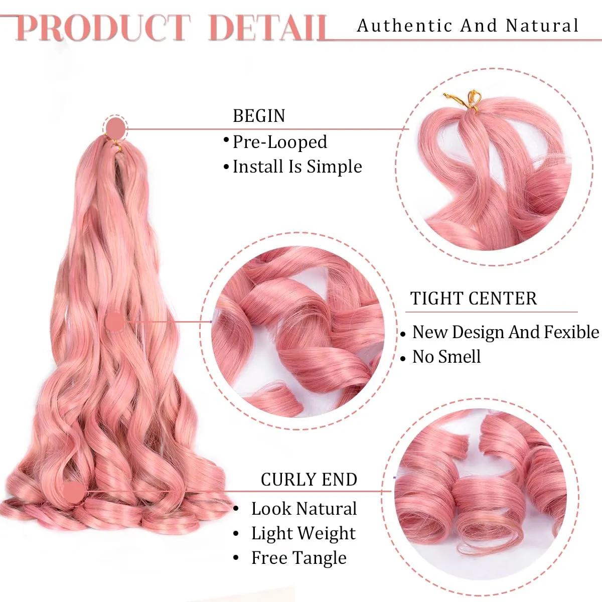 French Curl Braiding Hair,Loose Wave Braiding Hair 8 Packs 24 Inch 75g/Pack Silky Crochet Braids Spanish Curly Synthetic Pink Spiral Curl Braiding Hair Extensions (24 Inch,8 Packs,MP2)