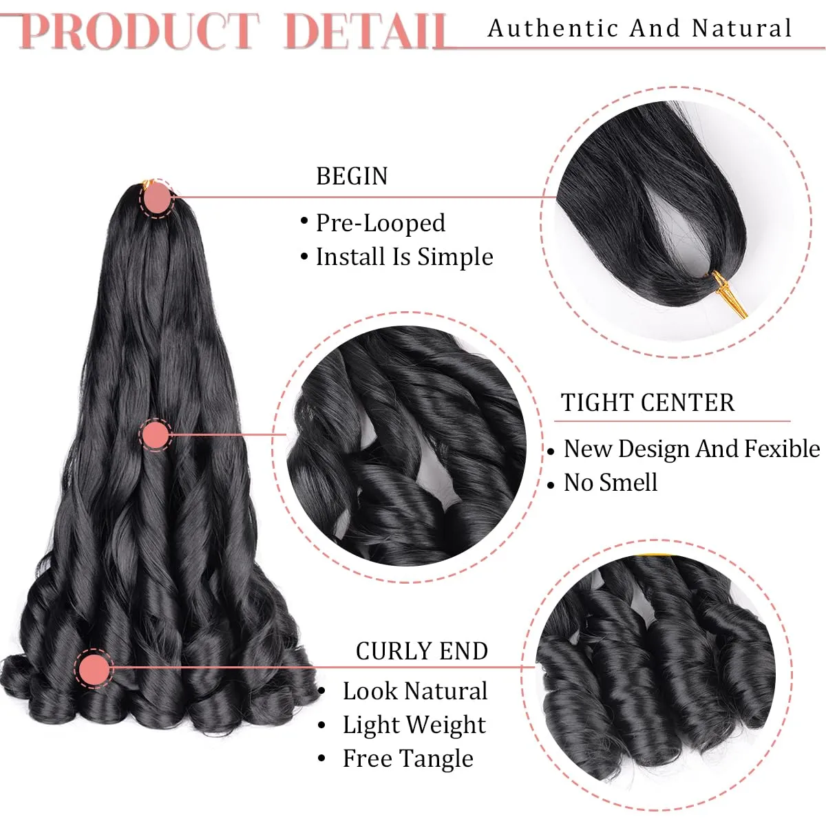 French Curly Braiding Hair 24Inch Loose Wavy 8 Packs #1B Black Bouncy Braiding Hair Extensions 75g/Pack Synthetic French Curl Crochet Hair Extensions（8packs,24Inch)