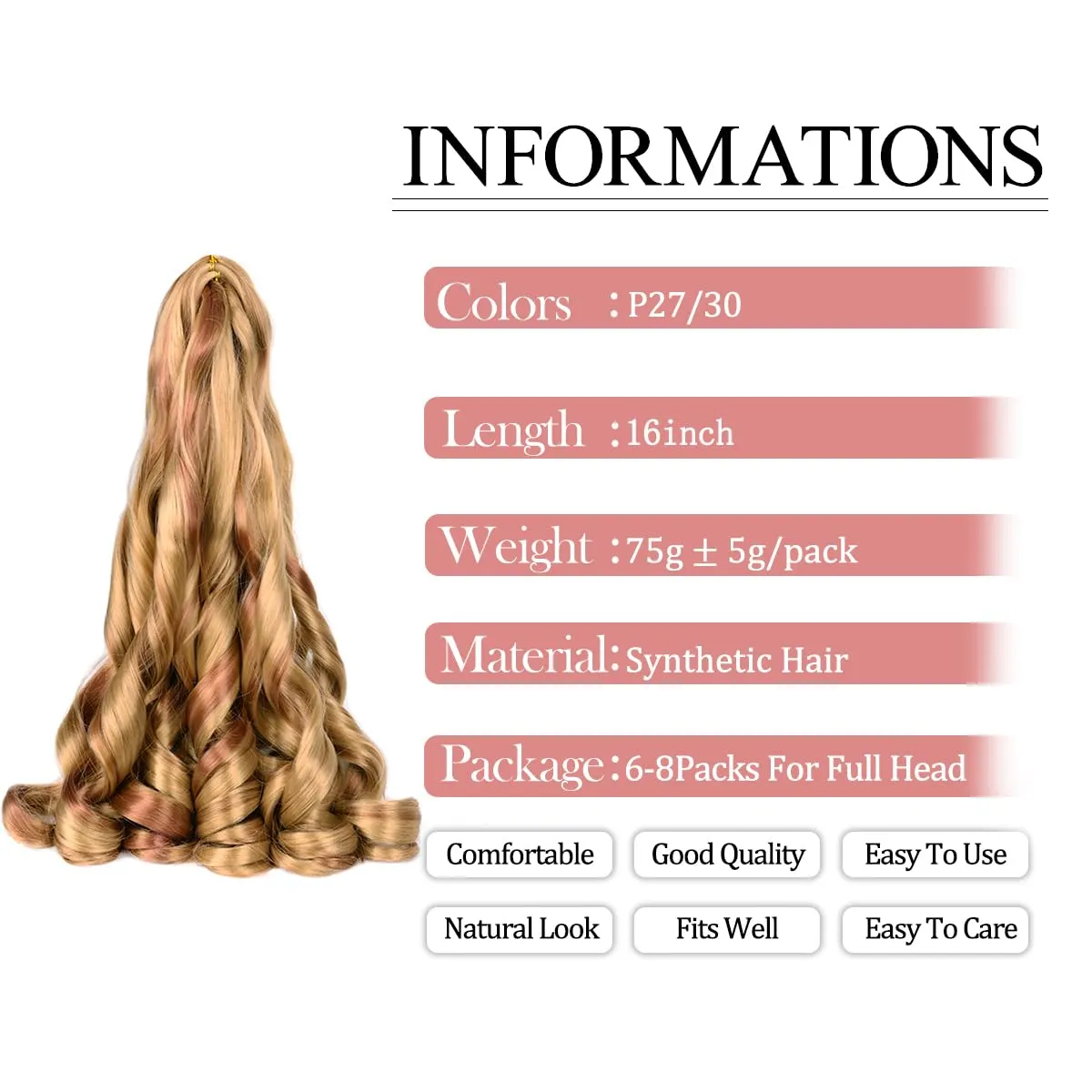 French Curly Braiding Hair for Box Braids P27/30 Braiding Hair 8 Packs 16 Inch 75G/Pack Crochet Braids Spanish Curly Synthetic Spiral Curl Silky Braiding Hair Extensions (16 Inch,8 Packs,P27/30)