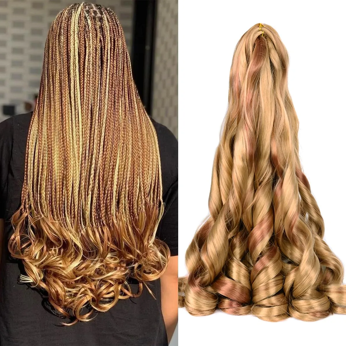 French Curly Braiding Hair for Box Braids P27/30 Braiding Hair 8 Packs 16 Inch 75G/Pack Crochet Braids Spanish Curly Synthetic Spiral Curl Silky Braiding Hair Extensions (16 Inch,8 Packs,P27/30)