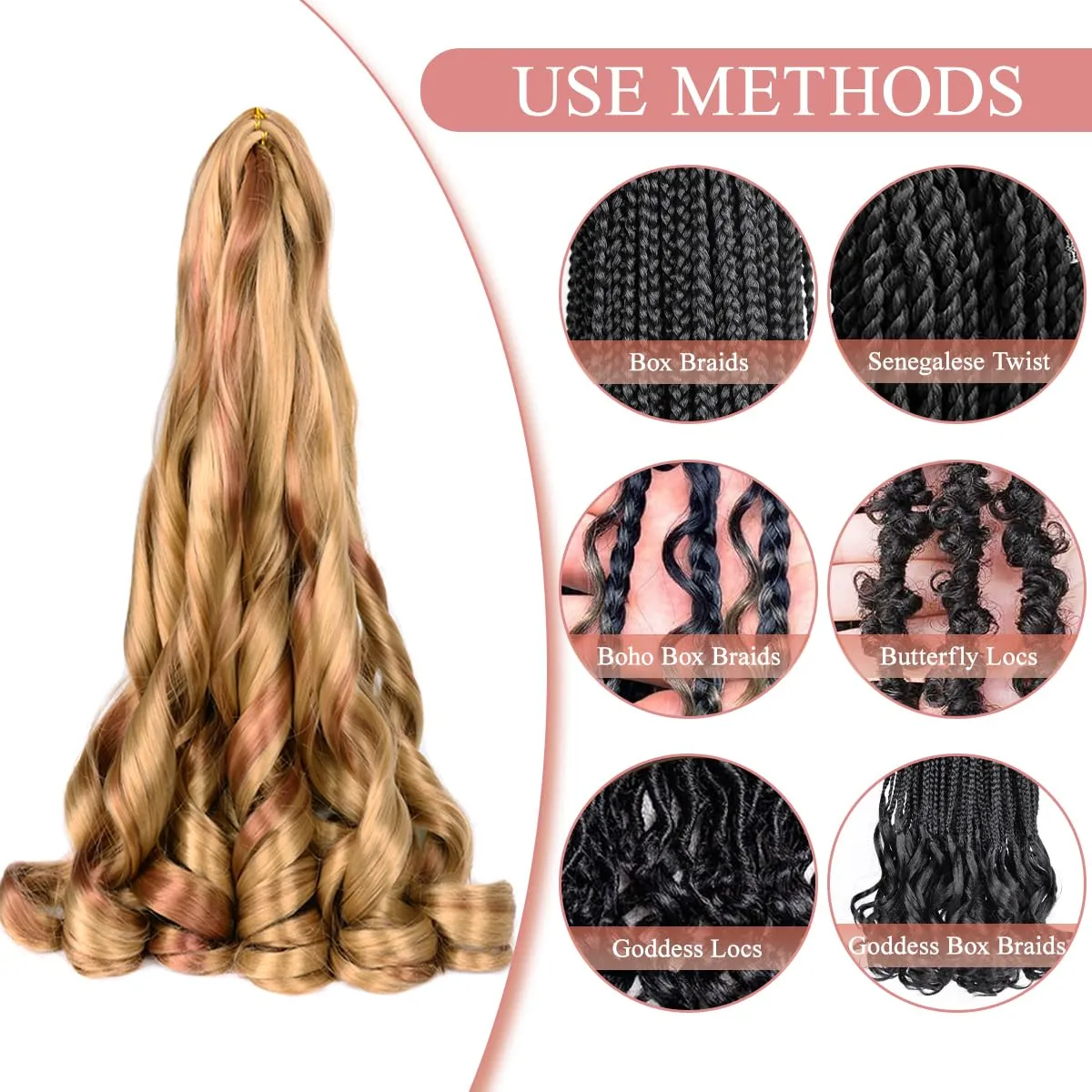 French Curly Braiding Hair for Box Braids P27/30 Braiding Hair 8 Packs 16 Inch 75G/Pack Crochet Braids Spanish Curly Synthetic Spiral Curl Silky Braiding Hair Extensions (16 Inch,8 Packs,P27/30)