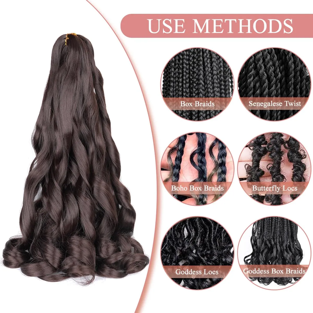 French Curly Braiding Hair,#4 Brown Synthetic Bouncy Braiding Hair 75g/Pack Crochet Hair Extensions 24Inch 8Pack French Curl Braiding Hair Extensions