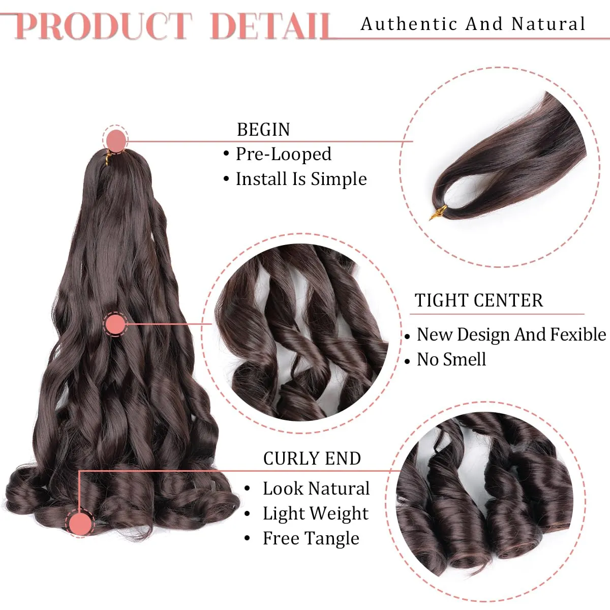 French Curly Braiding Hair,#4 Brown Synthetic Bouncy Braiding Hair 75g/Pack Crochet Hair Extensions 24Inch 8Pack French Curl Braiding Hair Extensions