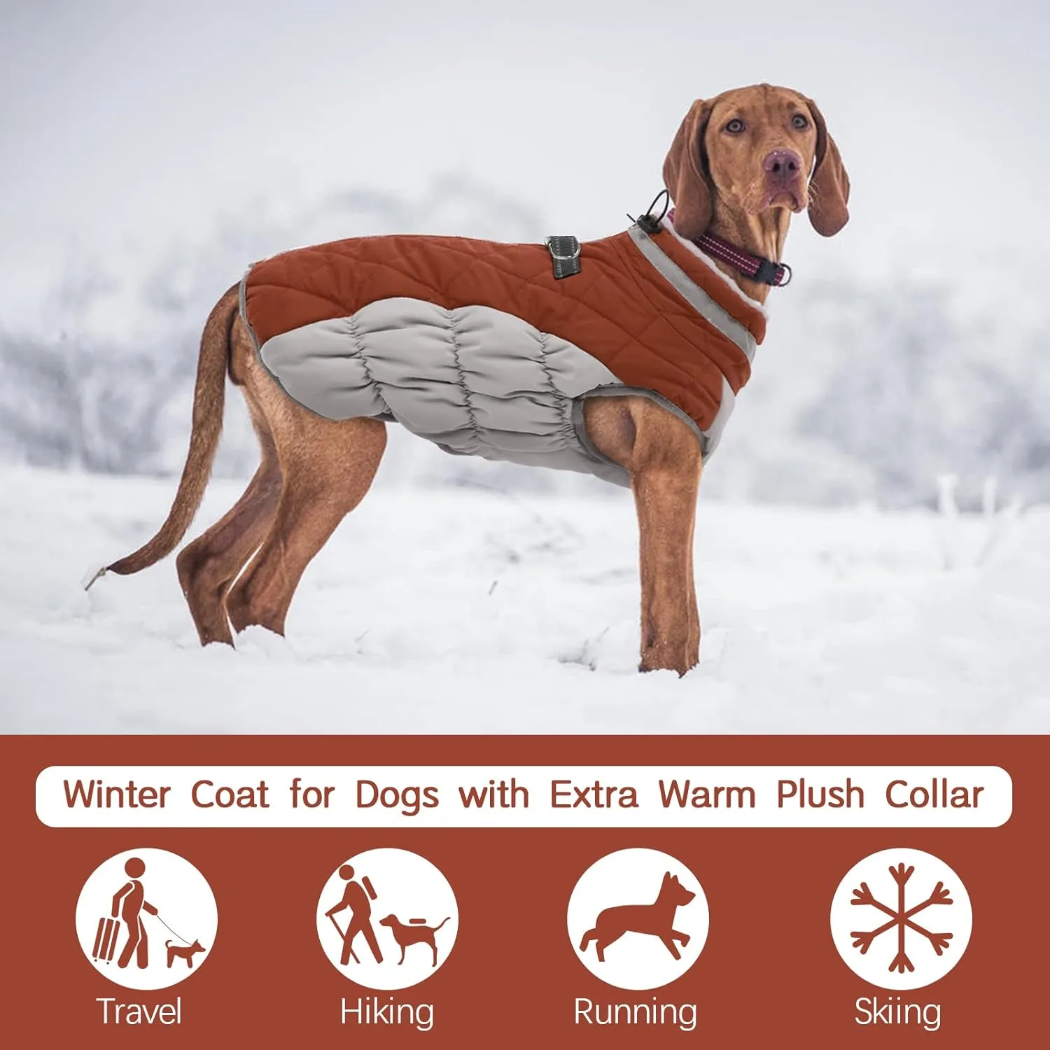 FUAMEY Dog Coat - Warm Winter Jacket with Padded Fleece, Reflective, Waterproof & Windproof, Built-in Harness, Brown XX-Large