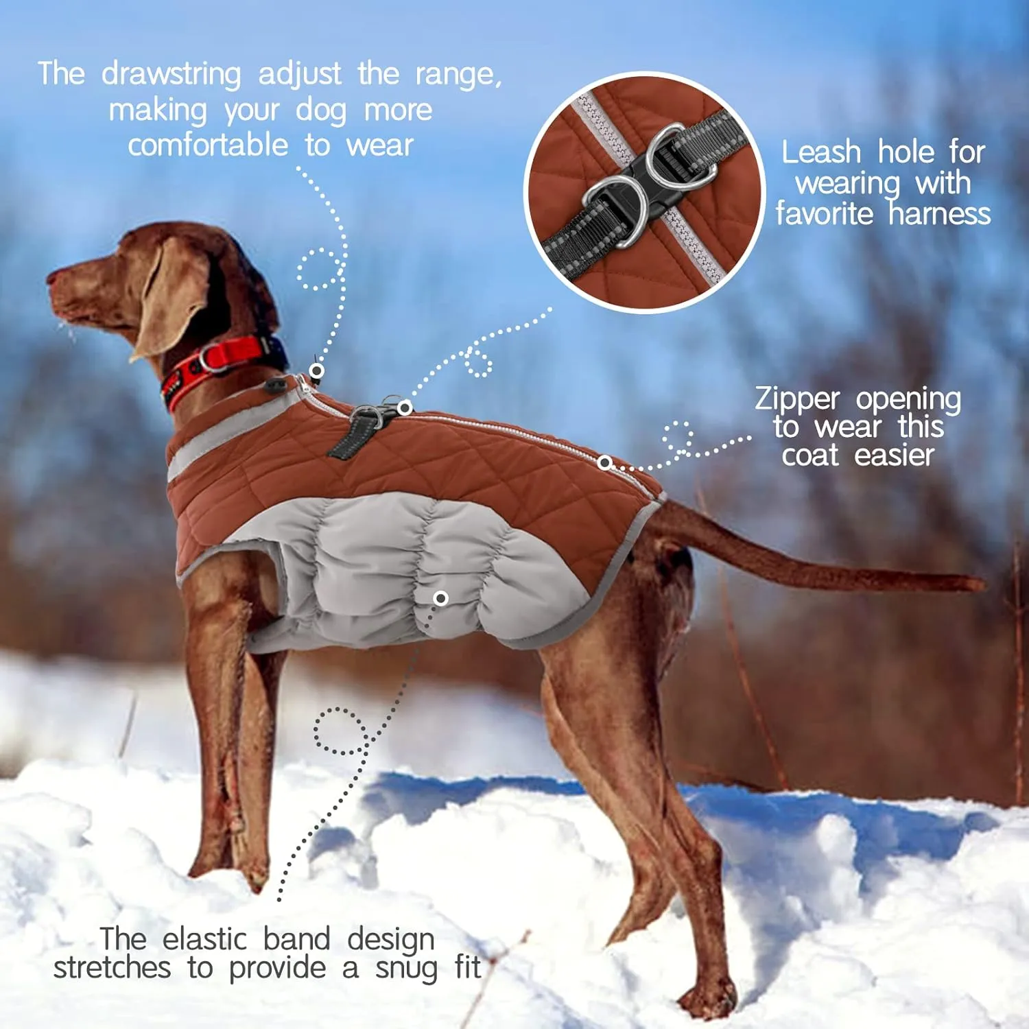 FUAMEY Dog Coat - Warm Winter Jacket with Padded Fleece, Reflective, Waterproof & Windproof, Built-in Harness, Brown XX-Large