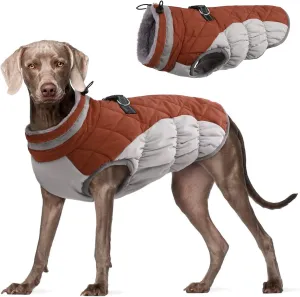 FUAMEY Dog Coat - Warm Winter Jacket with Padded Fleece, Reflective, Waterproof & Windproof, Built-in Harness, Brown XX-Large