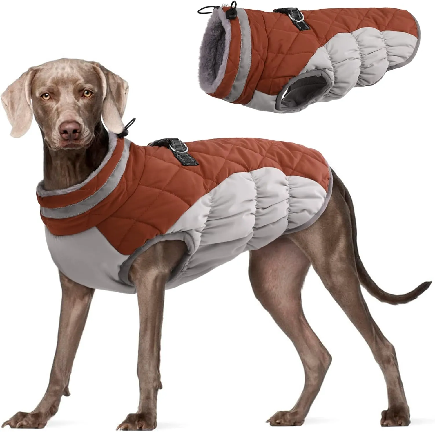 FUAMEY Dog Coat - Warm Winter Jacket with Padded Fleece, Reflective, Waterproof & Windproof, Built-in Harness, Brown XX-Large