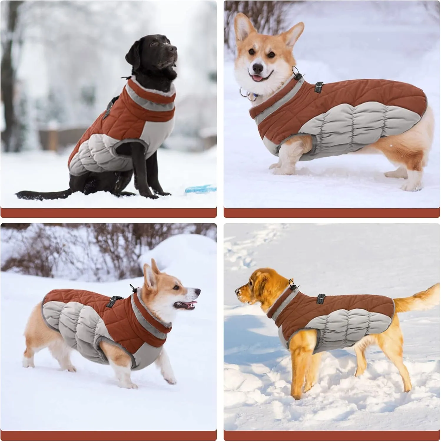 FUAMEY Dog Coat - Warm Winter Jacket with Padded Fleece, Reflective, Waterproof & Windproof, Built-in Harness, Brown XX-Large