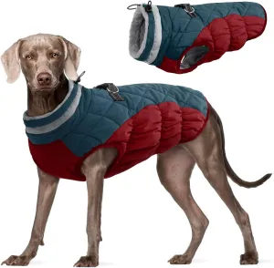 FUAMEY Dog Winter Jacket, Padded Dog Vest with Harness, Water Resistant Coat for Small to Large Dogs, Dark Blue, XXL