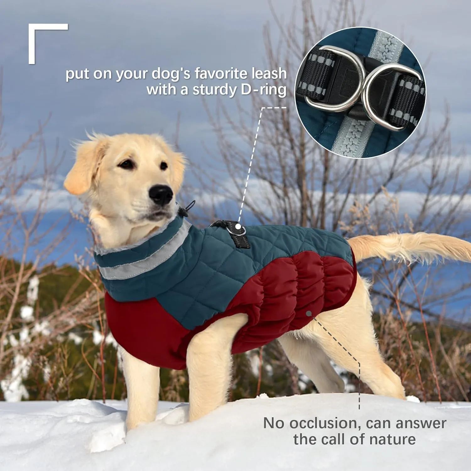 FUAMEY Dog Winter Jacket, Padded Dog Vest with Harness, Water Resistant Coat for Small to Large Dogs, Dark Blue, XXL