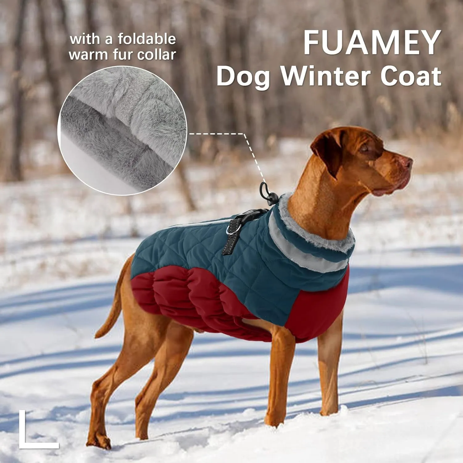 FUAMEY Dog Winter Jacket, Padded Dog Vest with Harness, Water Resistant Coat for Small to Large Dogs, Dark Blue, XXL