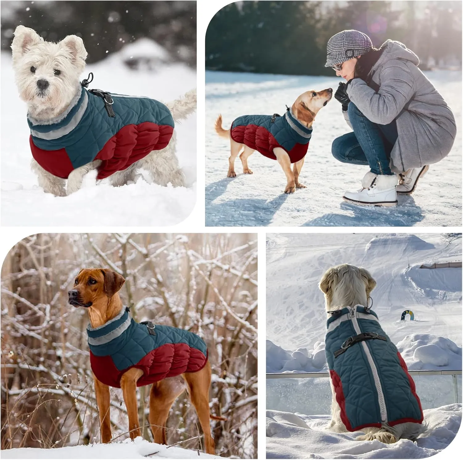FUAMEY Dog Winter Jacket, Padded Dog Vest with Harness, Water Resistant Coat for Small to Large Dogs, Dark Blue, XXL