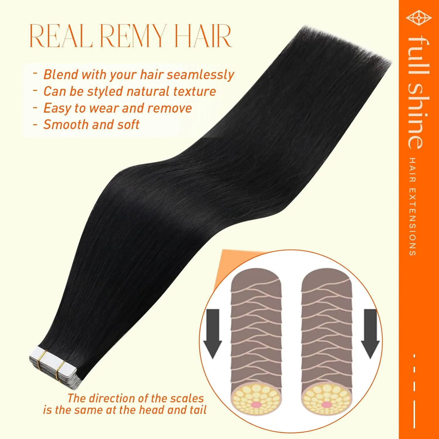 Full Shine Invisible Tape In Hair Extensions Color 1 Jet Black Tape In Hair Extensions Human Hair 16Inch Double Sided Tape Ins Extensions 100G Natural Real Hair Extension Real Human Hair 40Pcs