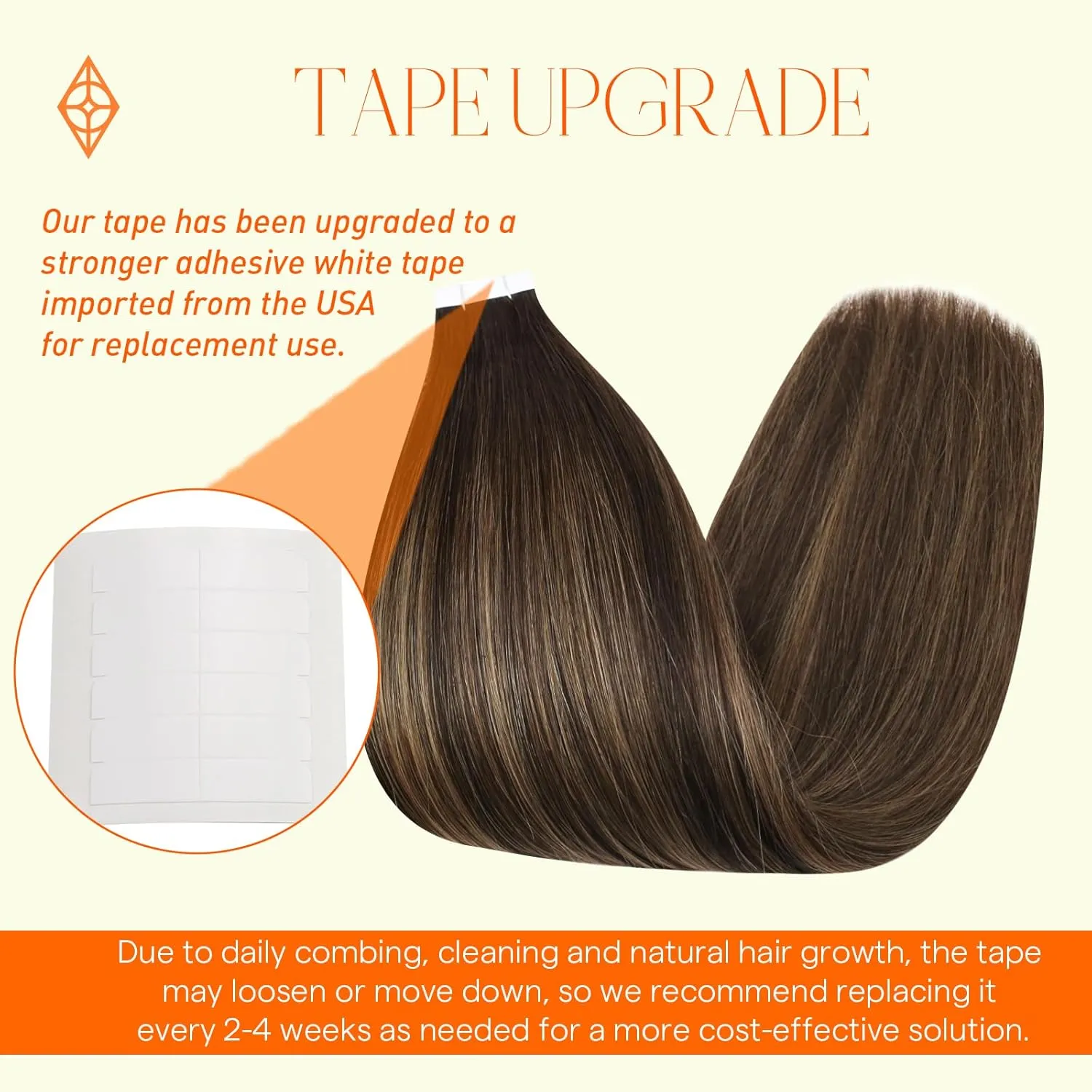 Full Shine Tape in Extensions 16 Inch Invisible Tape Hair Extensions Real Human Hair Color 2 Brown Fading to 8 Ash Brown and 2 Glue on Hair Extensions 50 Gram 20 Pcs Double Sided Tape for Women