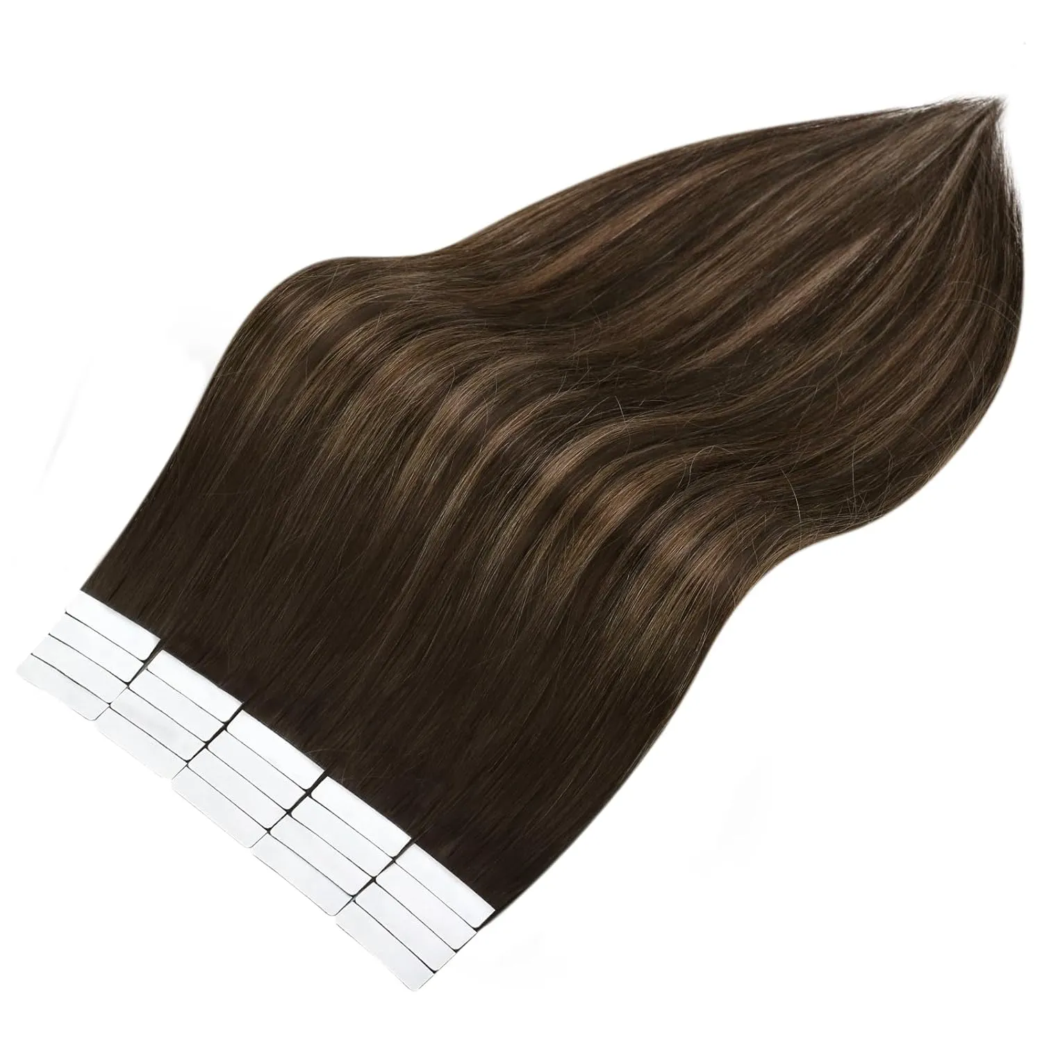 Full Shine Tape in Extensions 16 Inch Invisible Tape Hair Extensions Real Human Hair Color 2 Brown Fading to 8 Ash Brown and 2 Glue on Hair Extensions 50 Gram 20 Pcs Double Sided Tape for Women