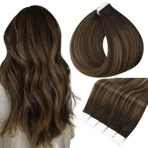 Full Shine Tape in Extensions 16 Inch Invisible Tape Hair Extensions Real Human Hair Color 2 Brown Fading to 8 Ash Brown and 2 Glue on Hair Extensions 50 Gram 20 Pcs Double Sided Tape for Women