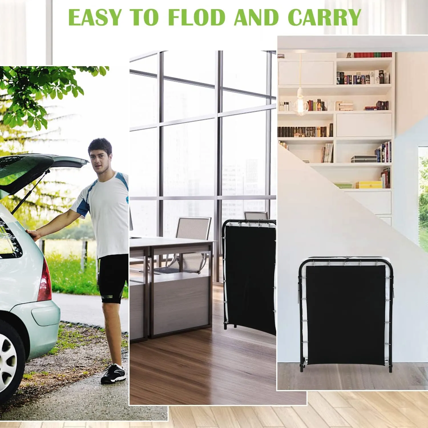 Full Size Metal Bed Frame - Premium Portable Folding Bed Rollaway Bed with 3'' Comfort Foam Mattress, Heavy Duty, Powder Coated, White