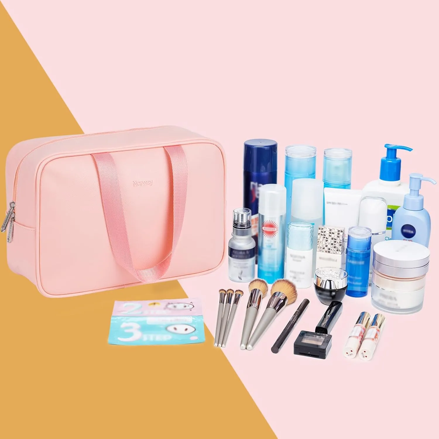 Full Size Toiletry Bag Women Large Cosmetic Bag Travel Makeup Bag Organizer Medicine Bag for Toiletries Essentials Accessories (Large, Pink)