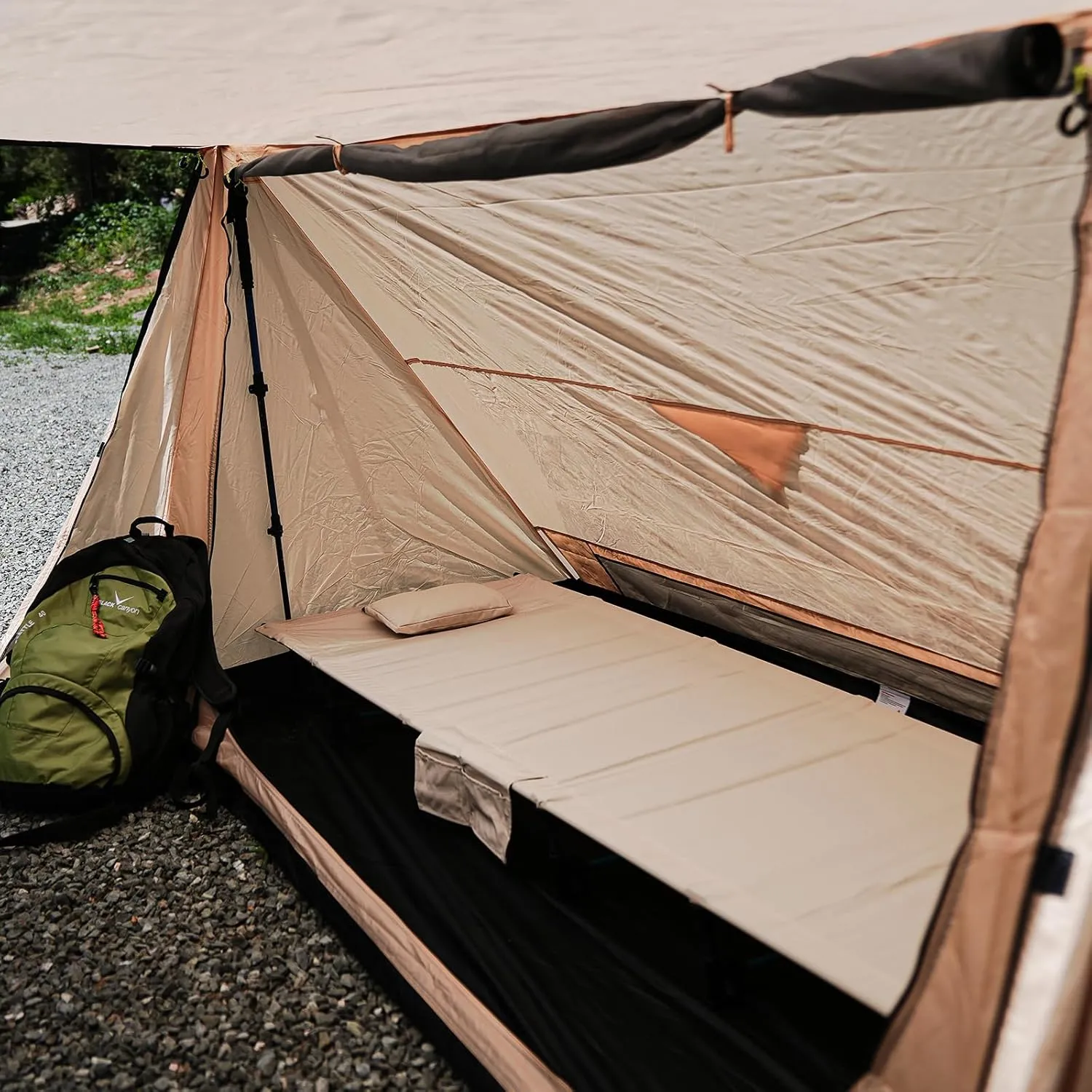 FUNDANGO Ultralight Folding Camping Cot, Extra Long Backpacking Camping Cots for Adults Protable Cot Bed for Hiking Travel Home Mountaineering, Beige