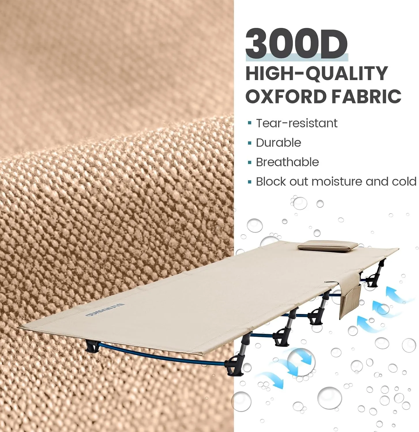 FUNDANGO Ultralight Folding Camping Cot, Extra Long Backpacking Camping Cots for Adults Protable Cot Bed for Hiking Travel Home Mountaineering, Beige