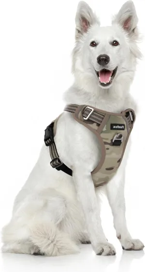Funfox Dog Harness No Pull, Adjustable Pet Vest Harness, Super Soft Material with Vertical Handle Easy Control, Reflective Night Walking, 2 Leash Clips for XLarge Dogs, Camo Green, XL
