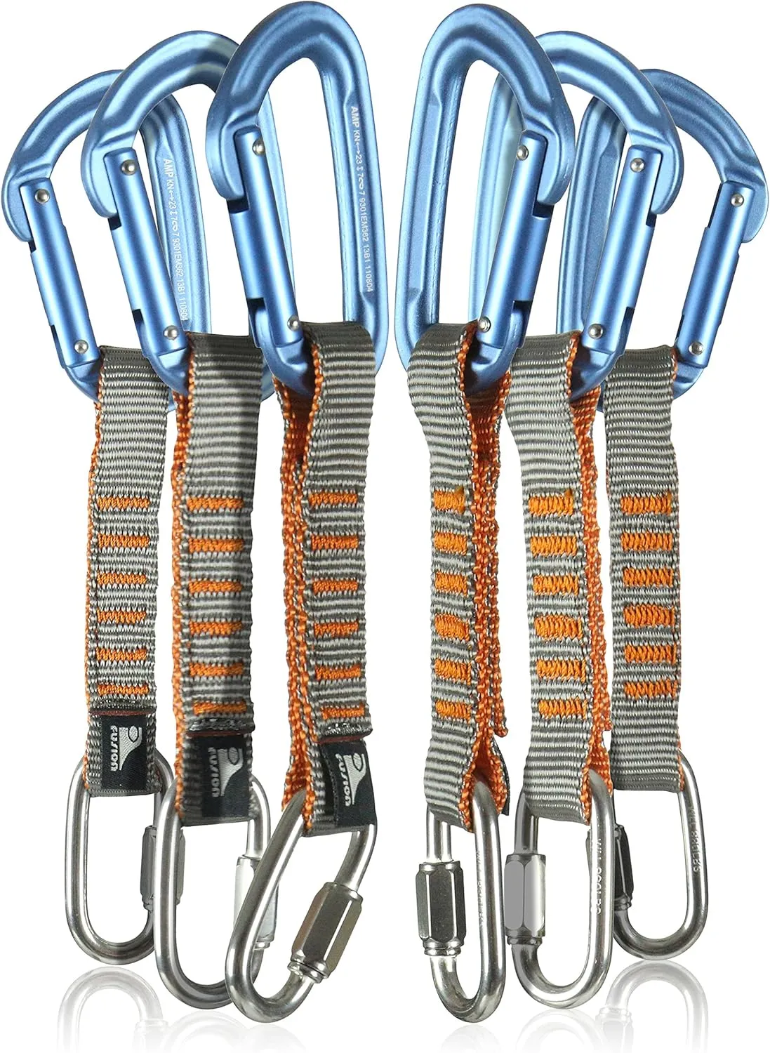 Fusion Climb 6-Pack 11cm Quickdraw Set with 1/4" Stainless Steel Quick Link, Silver/Blue