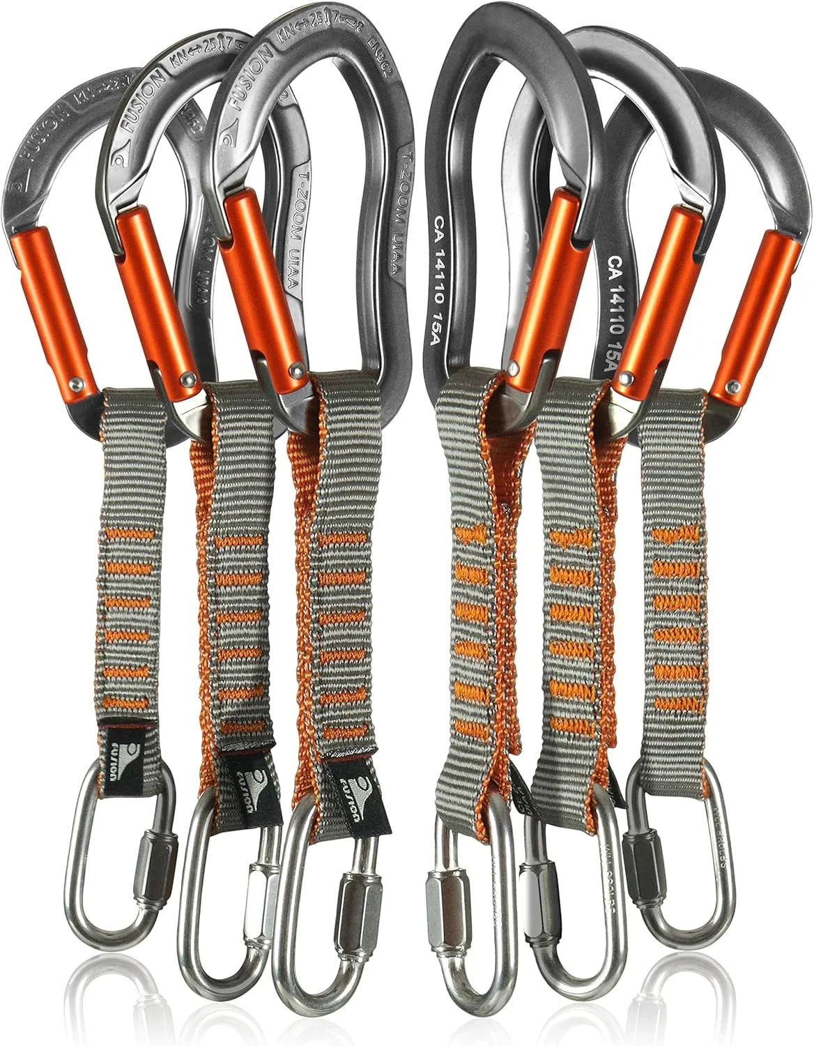 Fusion Climb 6-Pack 11cm Quickdraw Set with 1/4" Steel Quick Link/Techno Zoom, Silver/Orange