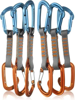 Fusion Climb 6-Pack 11cm Quickdraw Set with Contigua Orange Wire Gate Carabiner/Contigue Blue Straight Gate Carabiner (QDS11-9301-WG-ORG-9301-ST-BLU)
