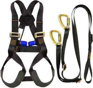 Fusion Climb Kids Backyard Zip FK-K-HL-02 Line Kit Harness Lanyard Bundle, Black