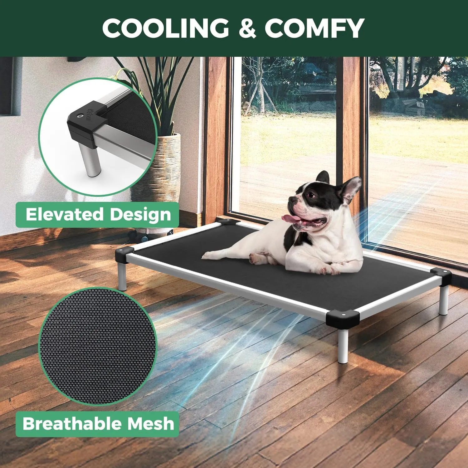 FXW TitanNest Cooling Chew-Proof Elevated Dog Bed, Washable Raised Cot for Outdoor/Camping/Indoor Use, Waterproof & Durable Pet Bed for Medium and Large Dogs, 42-Inch, Black