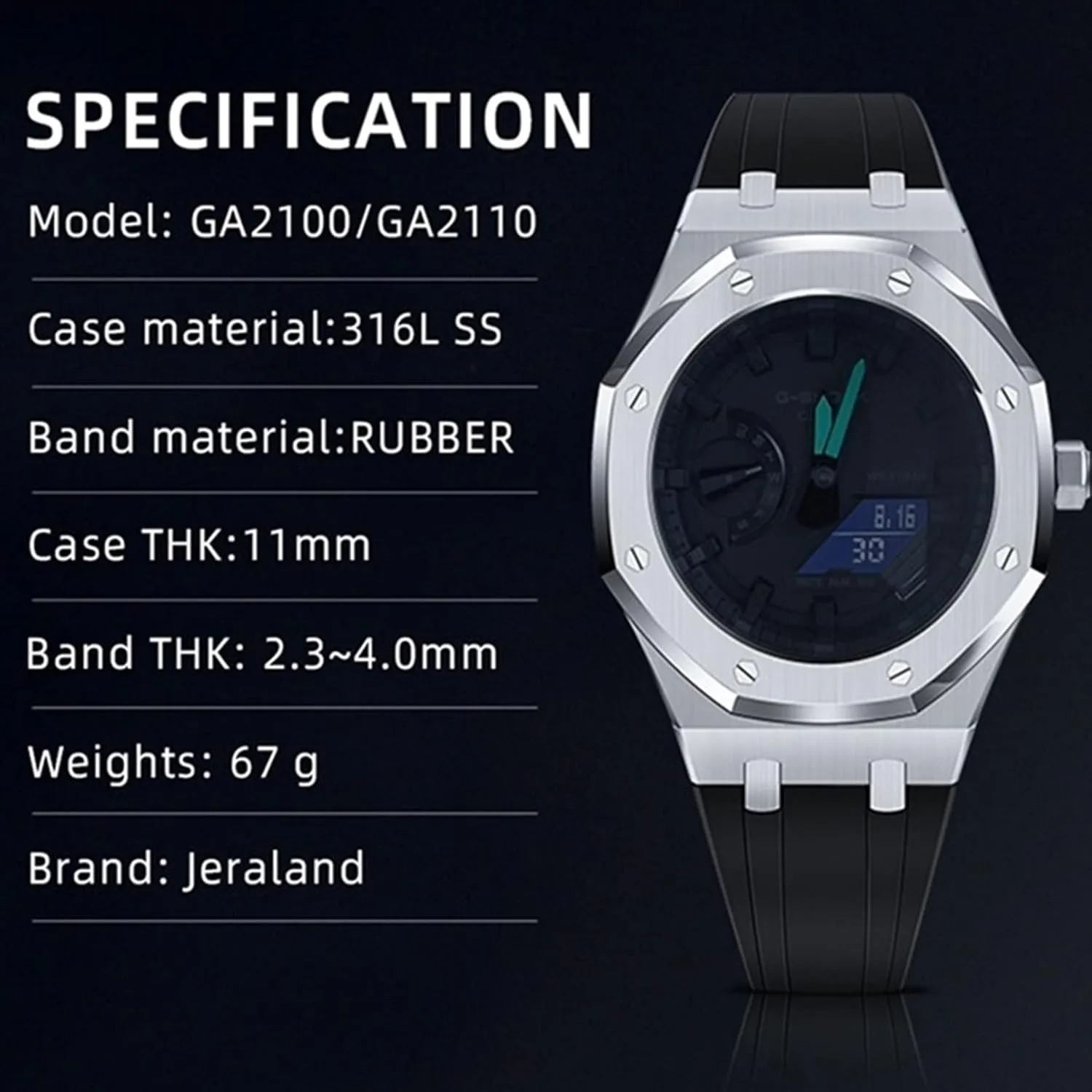 GA2100 MOD Kit For GA2100-1A1 Metal Watch Case Silicone Strap 316 Stainless Steel Modified Accessories Bracelet Bezel bands