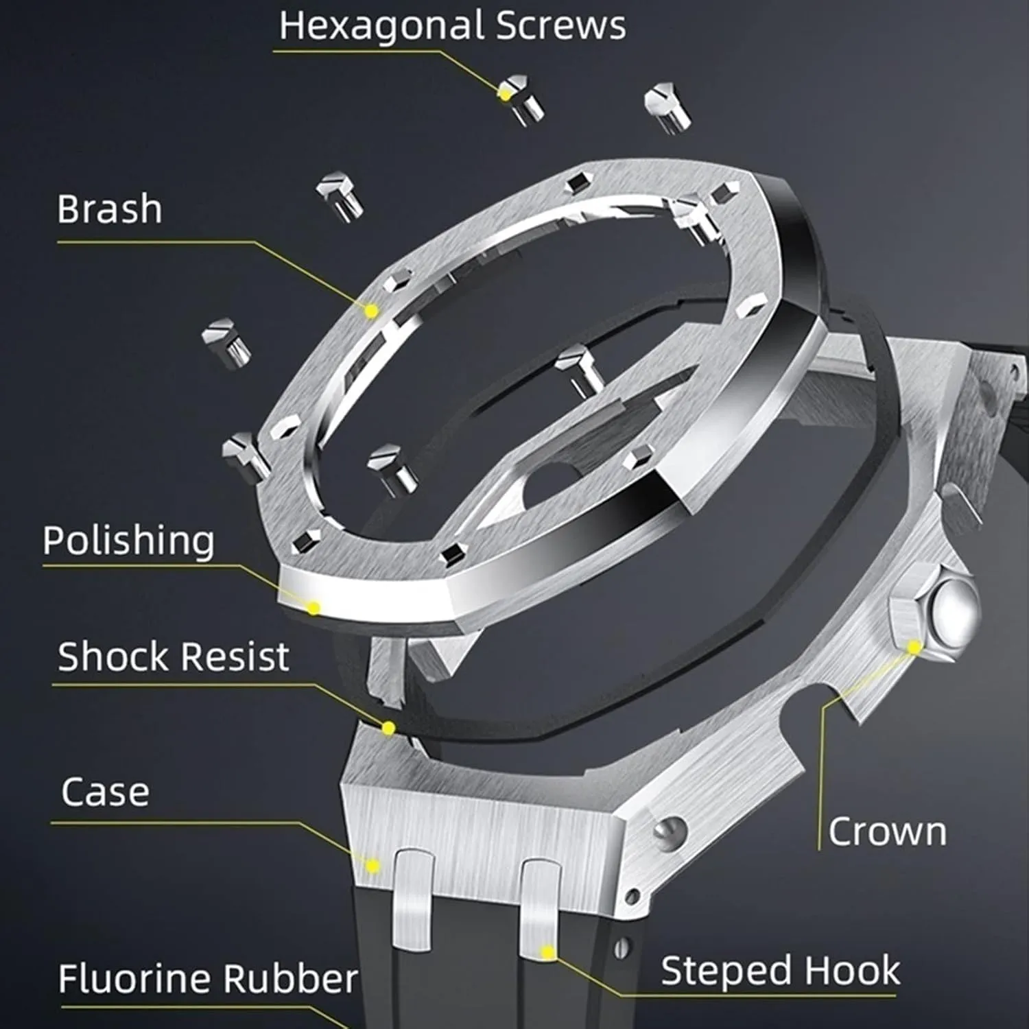 GA2100 MOD Kit For GA2100-1A1 Metal Watch Case Silicone Strap 316 Stainless Steel Modified Accessories Bracelet Bezel bands