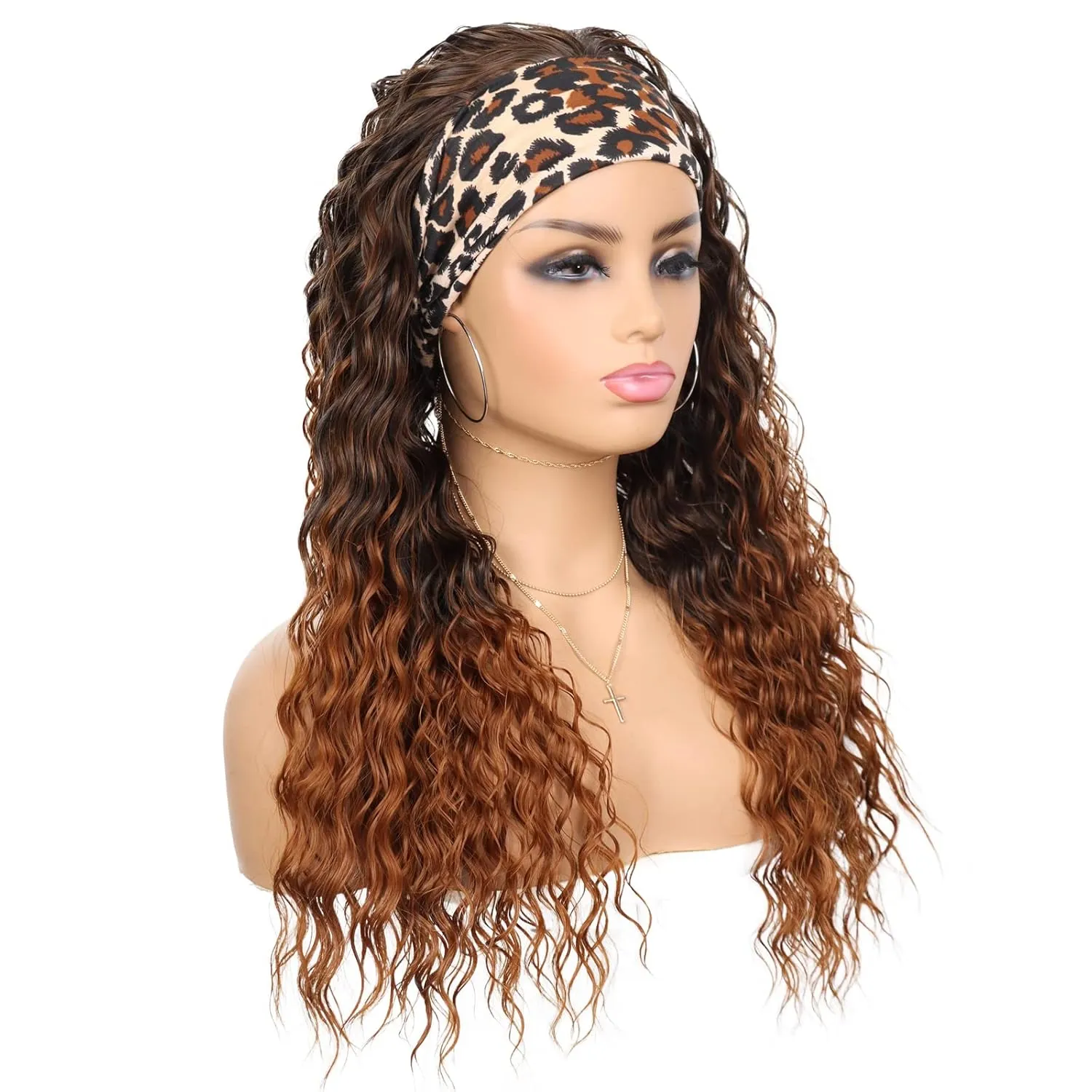 G&T Wig Curly Headband Wigs for Black Women Wet and Wavy Headband Wig Ombre Blonde Curly Synthetic Wigs Glueless Heat Resistant Long Curly Wigs for Daily Wear