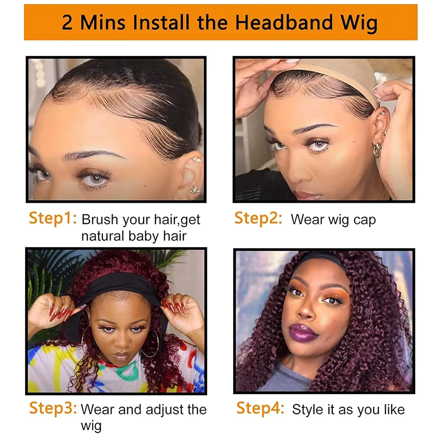 G&T Wig Curly Headband Wigs for Black Women Wet and Wavy Headband Wig Ombre Blonde Curly Synthetic Wigs Glueless Heat Resistant Long Curly Wigs for Daily Wear