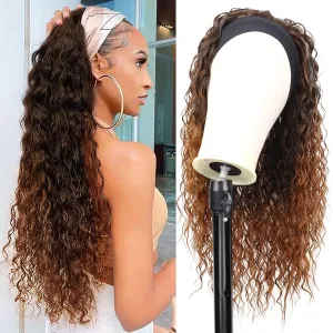 G&T Wig Curly Headband Wigs for Black Women Wet and Wavy Headband Wig Ombre Blonde Curly Synthetic Wigs Glueless Heat Resistant Long Curly Wigs for Daily Wear