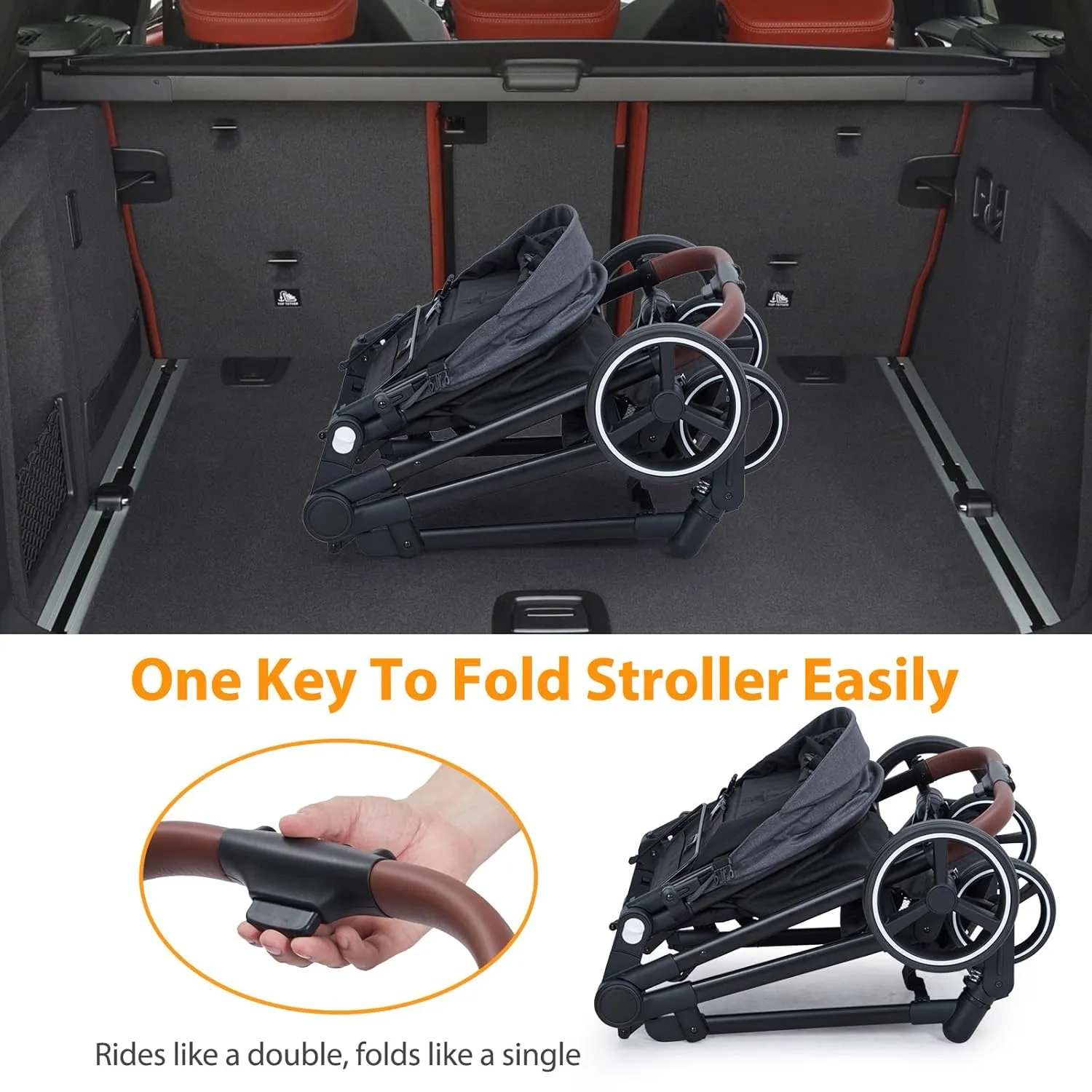 GAOMON Double Stroller Track Tandem Stroller for Infant and Toddler, Foldable Pushchair Bassinet Pram, Multi-Position Reversible & Adjustable Backrest, Large Storage Basket and Canopy, Gray