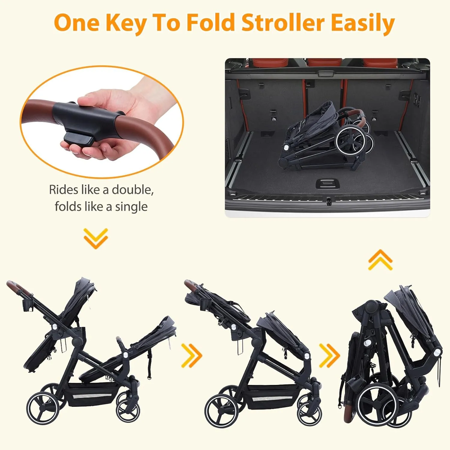 GAOMON Double Stroller Track Tandem Stroller for Infant and Toddler, Foldable Pushchair Bassinet Pram, Multi-Position Reversible & Adjustable Backrest, Large Storage Basket and Canopy, Gray