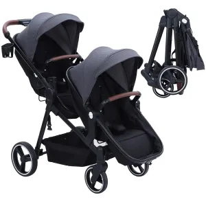GAOMON Double Stroller Track Tandem Stroller for Infant and Toddler, Foldable Pushchair Bassinet Pram, Multi-Position Reversible & Adjustable Backrest, Large Storage Basket and Canopy, Gray