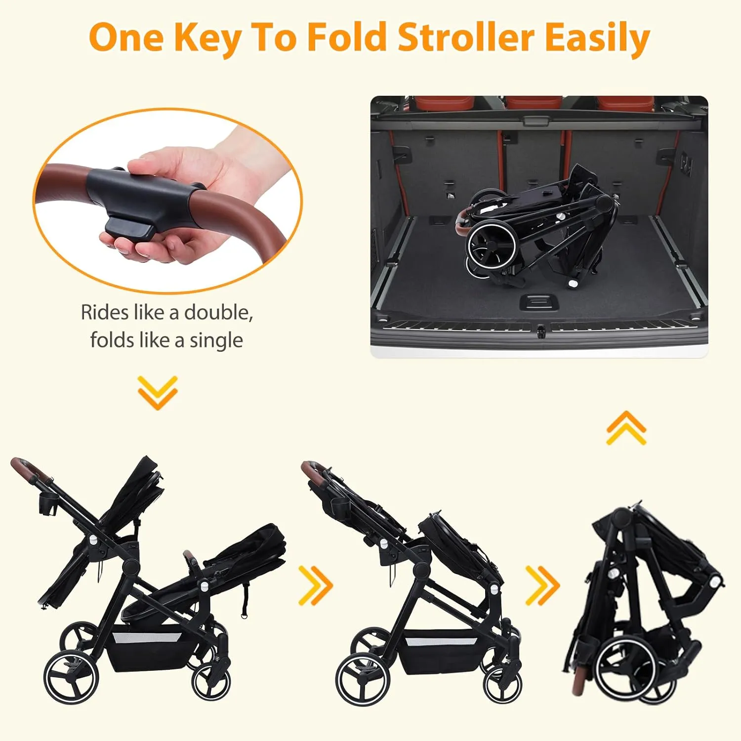 GAOMON Double Stroller Track Tandem Stroller for Infant and Toddler, Foldable Pushchair Bassinet Pram, Multi-Position Reversible & Adjustable Backrest, Large Storage Basket and Canopy