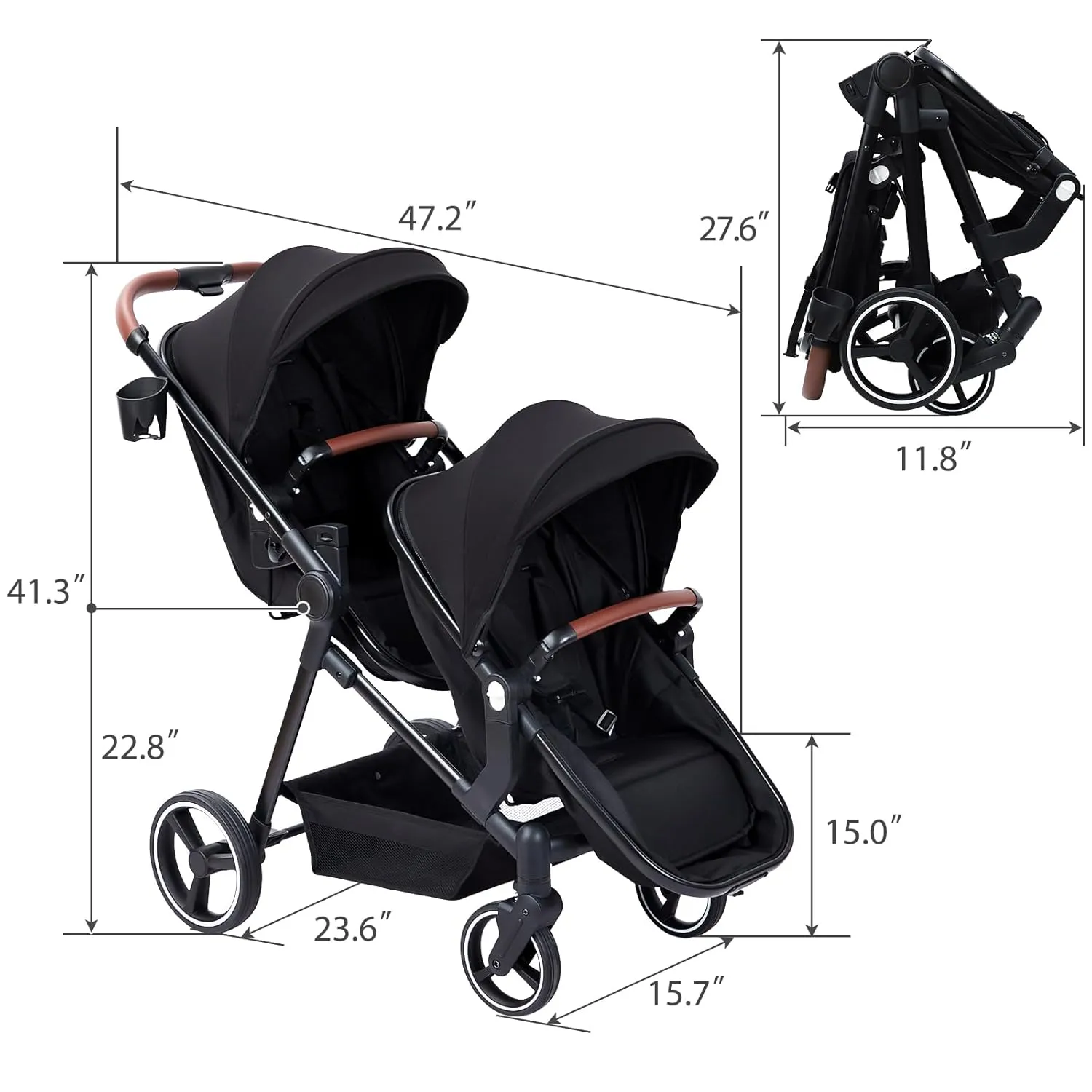 GAOMON Double Stroller Track Tandem Stroller for Infant and Toddler, Foldable Pushchair Bassinet Pram, Multi-Position Reversible & Adjustable Backrest, Large Storage Basket and Canopy