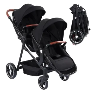 GAOMON Double Stroller Track Tandem Stroller for Infant and Toddler, Foldable Pushchair Bassinet Pram, Multi-Position Reversible & Adjustable Backrest, Large Storage Basket and Canopy