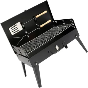 Garneck Portable Folding Grill with Heights Windshield Baffle and Smooth Edges for Outdoor Picnics and Camping Compact Barbecue Tools and Accessories Included